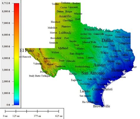 Texas Elevation Map With Cities