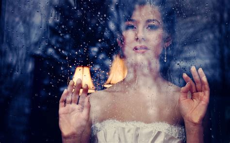 2560x1600 Women Looking Out Window Rain Wallpaper Coolwallpapersme
