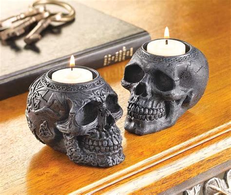 Ornate Stone Skull Candle Holders Ornate Stone Skull Candle Holders