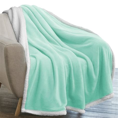 Pavilia Plush Sherpa Fleece Throw Blanket Mint Green Soft Warm