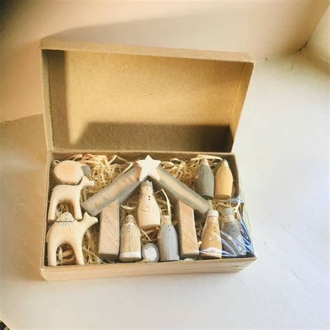 Wooden Nativity Set In T Box By Little Ella James