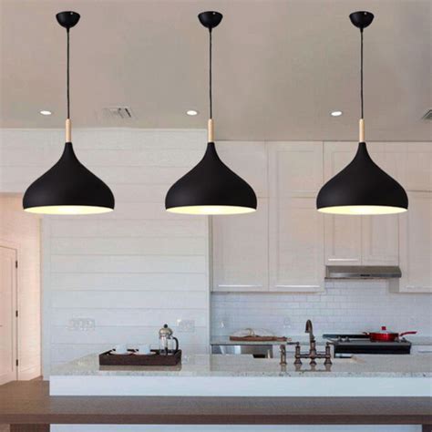 3x Wood Pendant Light Bar Modern Ceiling Lights Kitchen Black Pendant