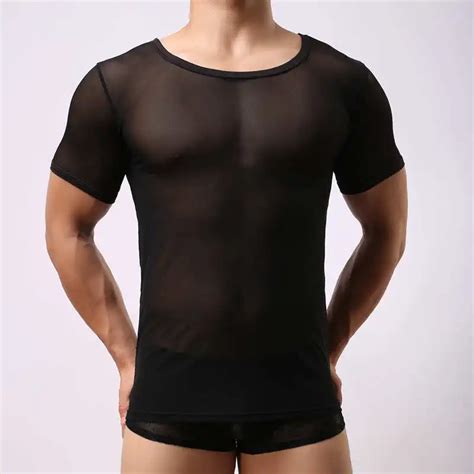 Ultra Thin Undershirt For Men Sexy Short Sleeve Round Neck Mesh T Shirt