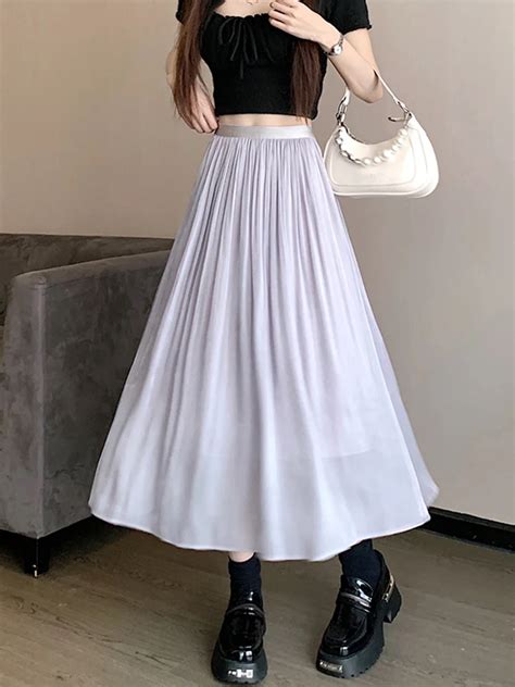 TIGENA Casual Simple Solid Midi Long Skirt For Women 2023 Summer Korean