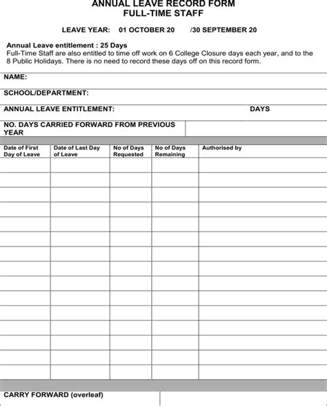 Downloadable employee annual leave record sheet template. Excel Templates: Annual Leave Record