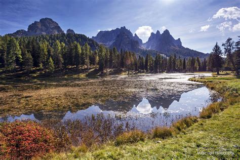 Reflections In Lake Misurina In The Dolomite Mountains In Northern