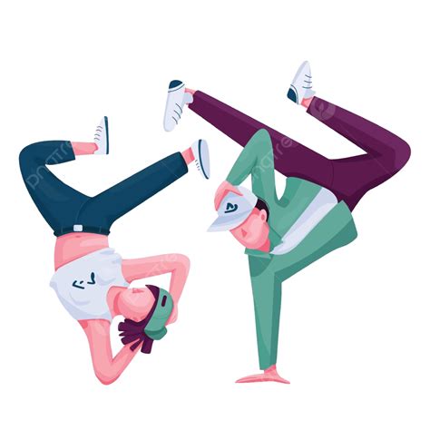 Flat Vector Characters Of Urban Dancers Performing Breakdance And Hip