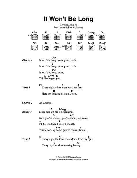 It Wont Be Long Sheet Music By The Beatles Lyrics And Chords 40505