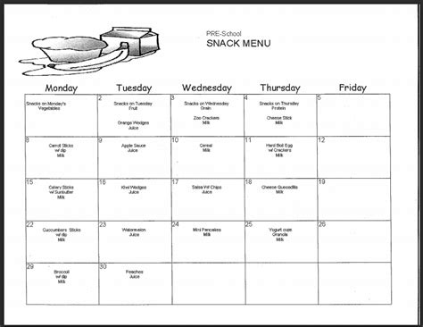 Printable Snack Schedule Template Customize And Print