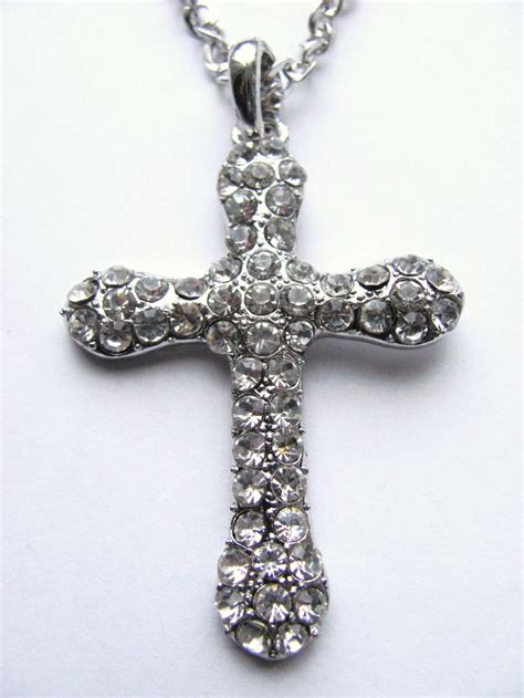 Classic Style Silver Cross Pendant Necklace Genuine Crystals