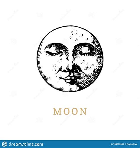 The Moon Hand Drawn In Engraving Style Vector Graphic Retro