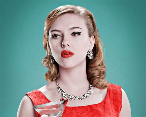 Scarlett Johansson Retro Red Girl Actress Blonde Woman Blue Hd