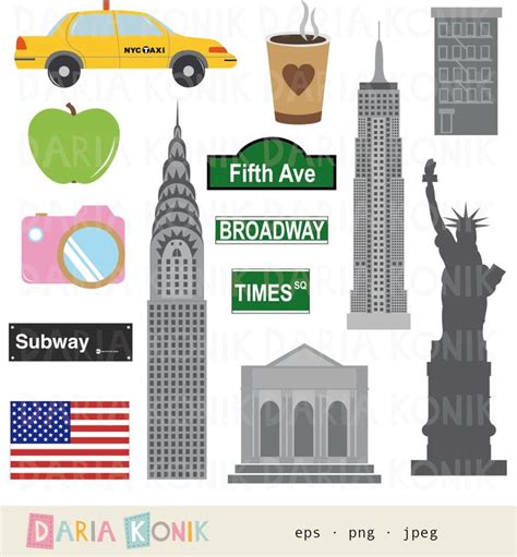 New York Clip Art Set City Clipart America USA Travel Clipart