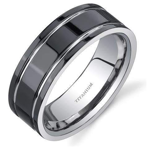 Unusual custom puzzle and interlocking wedding bands made to spec. Oravo - Men's 8mm Black and Silver Tone Comfort Fit ...