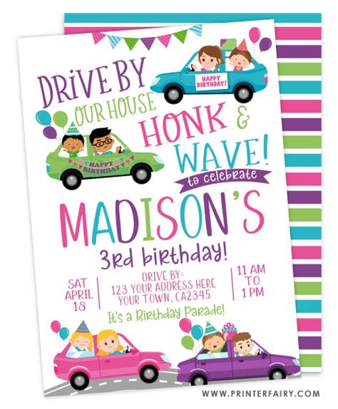 Drive Through Birthday Party Invitation Printerfairy