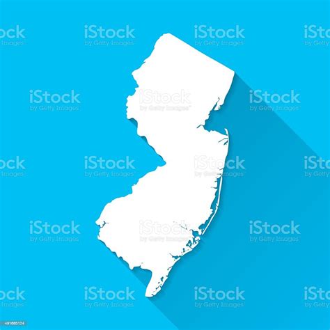 New Jersey Map On Blue Background Long Shadow Flat Design Stock