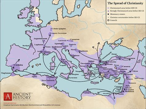Spread Of Christianity Map Up To 600 Ce Illustration World