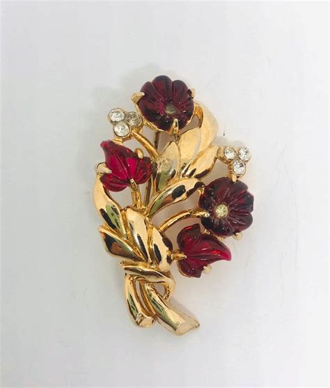 Beautiful Fruit Salad Red Molded Glass Brooch Leaves Flowers Etsy