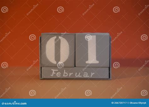 1 Februar On Wooden Grey Cubes Calendar Cube Date 01 February Concept