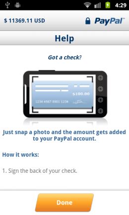 A lot of these types of apps pay you in gift cards or store credit instead of actual cash that can be used anywhere for anything. PayPal Android app lets you deposit checks by snapping a picture