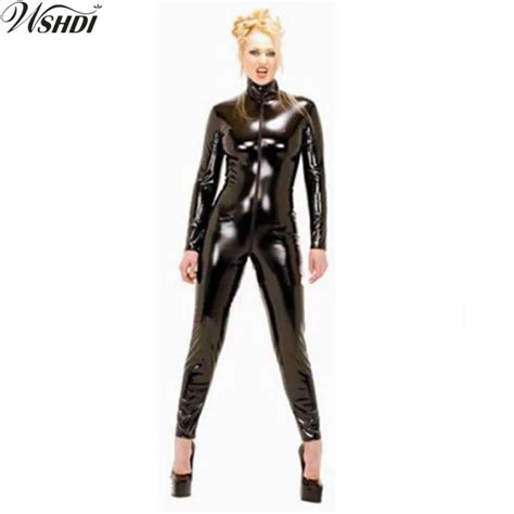 S 4xl Hot Sexy Black Catwomen Jumpsuit Spandex Latex Catsuit Costumes For Women Front Zipper