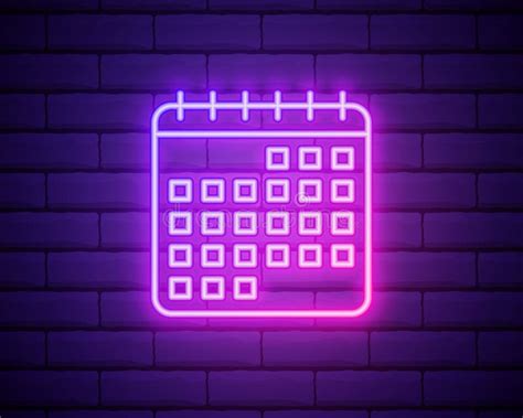 Glowing Neon Calendar Icon Isolated On Brick Wall Background Vector