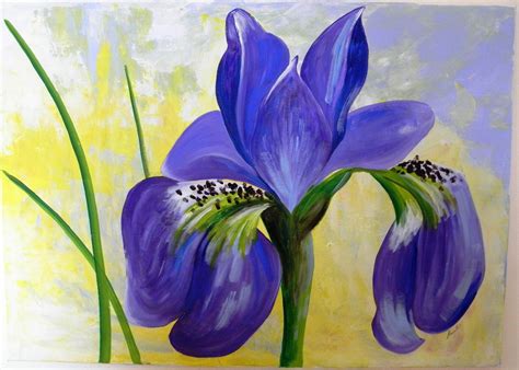 Original Large Acrylic Painting On Canvas Purple Flower Iris Acrylic