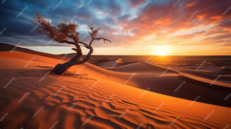 Premium AI Image | Witness the Stunning Colors of a Sunrise in a Desert
