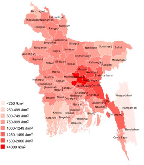 Population Density Of Bangladesh By District Maps On The Web