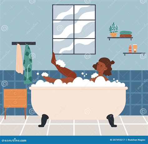Relaxed Female Character Is Taking A Bath Royalty Free Cartoon 207493217