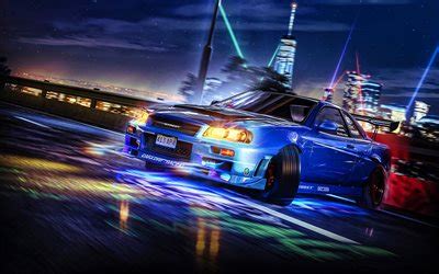 Download Wallpapers K Nissan Skyline Drift R Supercars Tuning Nissan GT R Blue Nissan