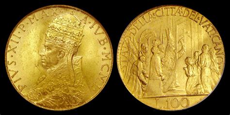 World Gold Coins Vatican Gold 1950 Pius Xii Gold 100 Lire
