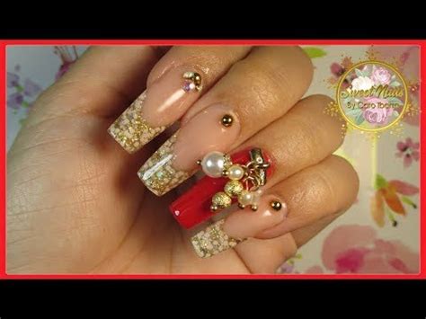 Ver más ideas sobre diseños de uñas, disenos de unas, uñas. Uñas Esculturales color DORADO, BLANCO Y ROJO / Diseño de ...
