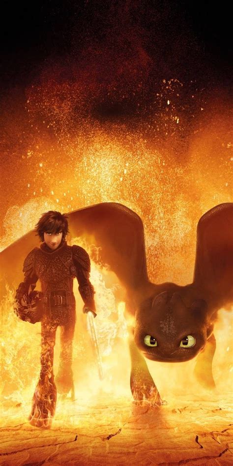 How To Train Your Dragon Movie Poster With Toothless Man And Large Fire