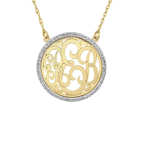 14k Solid Gold Round Diamond Rimmed Necklace Be Monogrammed