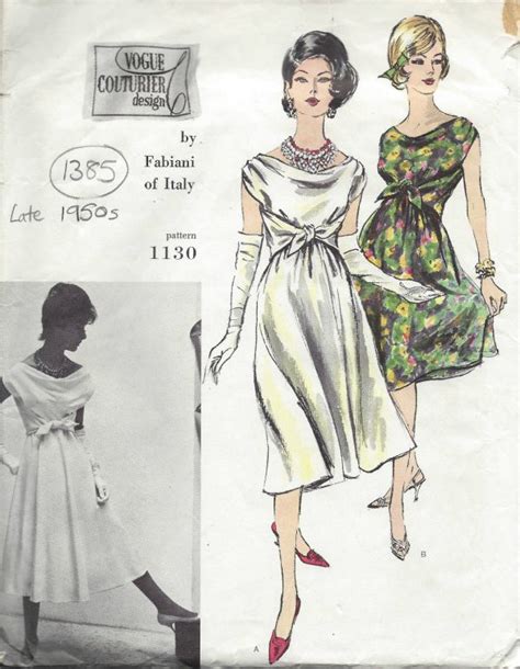 1950s Vintage Vogue Sewing Pattern B32 Dress 1385 By Fabiani Of