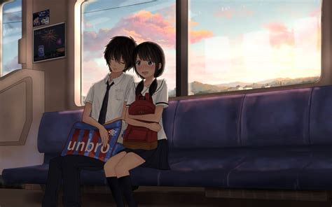 Download Cute Anime Couple In Train Wallpaper