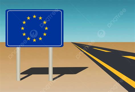 European Union Road Sign Displayed Against A Clear Blue Sky Vector