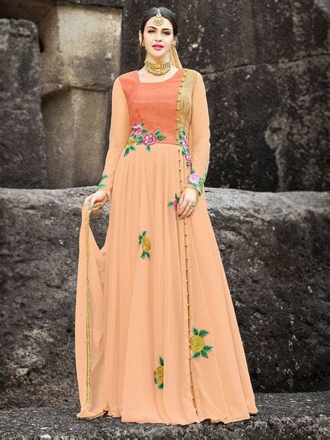 .of beautiful party wear anarkali suits designs for fashionable ladies. Delectable peach partywear anarkali suit online which is ...