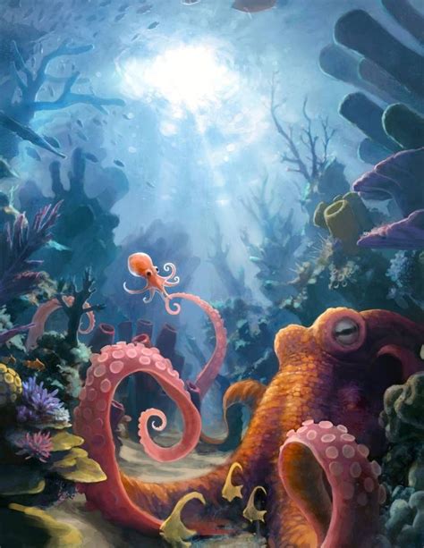 Octopus And Reef By Conejoblanco On Deviantart Octopus Painting