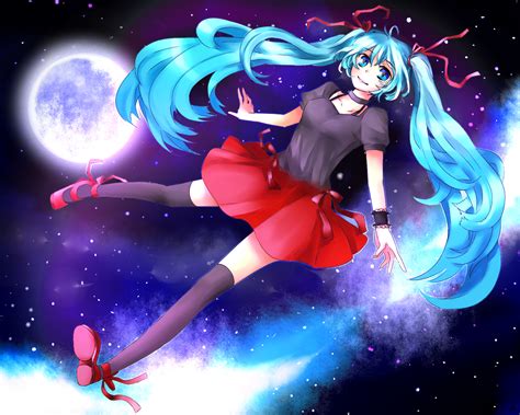 Hatsune Miku Moon Space Stars Twintails Vocaloid
