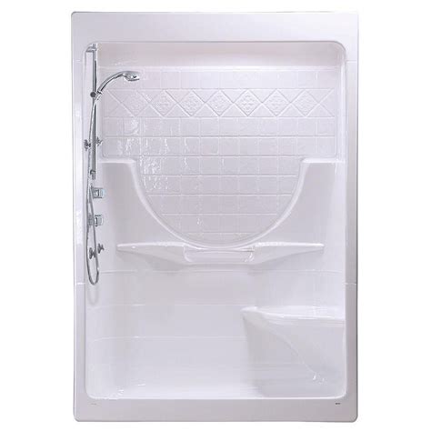Maax Montego 60 Inch 3 Piece Acrylic Shower Stall In White With Seat The Home Depot Canada