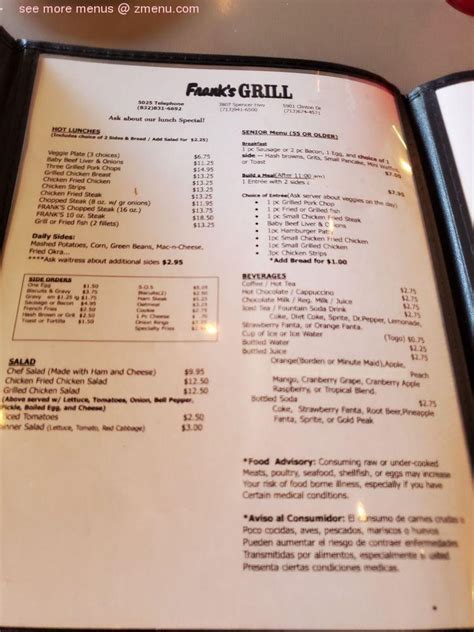 Menu At Franks Grill Restaurant Houston Telephone Rd 100