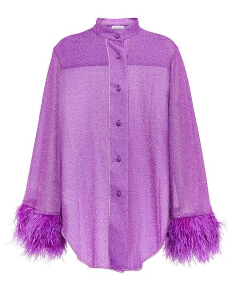 Oséree Synthetic Lumière Feather Trimmed Blouse In Violet Purple Lyst