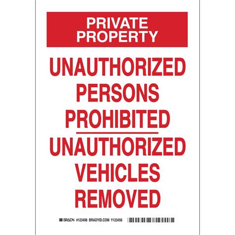Brady Part: 123496 | PRIVATE PROPERTY Unauthorized Persons Prohibited Unauthorized Vehicles ...