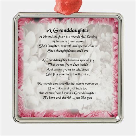 Granddaughter Poem Pink Floral Design Metal Ornament
