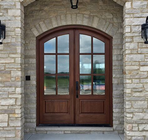 Arched Mahogany Exterior Seedy Glass Double Doors