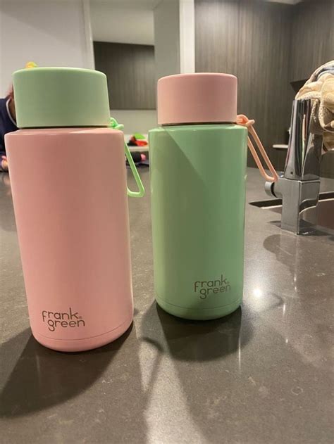 Frank Green Reusable Ceramic Bottle With Straw 1 L Capacity Neon Pink