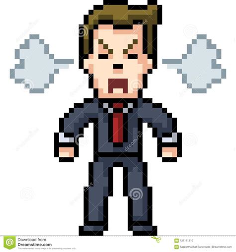Vector Pixel Art Man Angry Stock Vector Illustration Of Cartoon