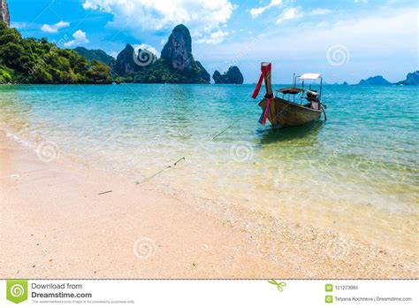 Long Tail Boat Tropical Beach Krabi Thailand Editorial Stock Image